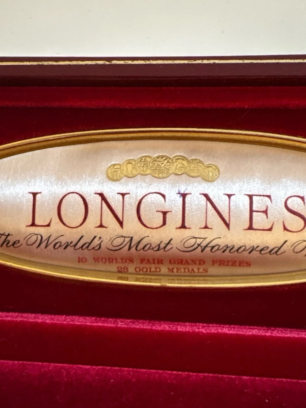 Longines Red Velvet Watch Presentation Box vintage 1960